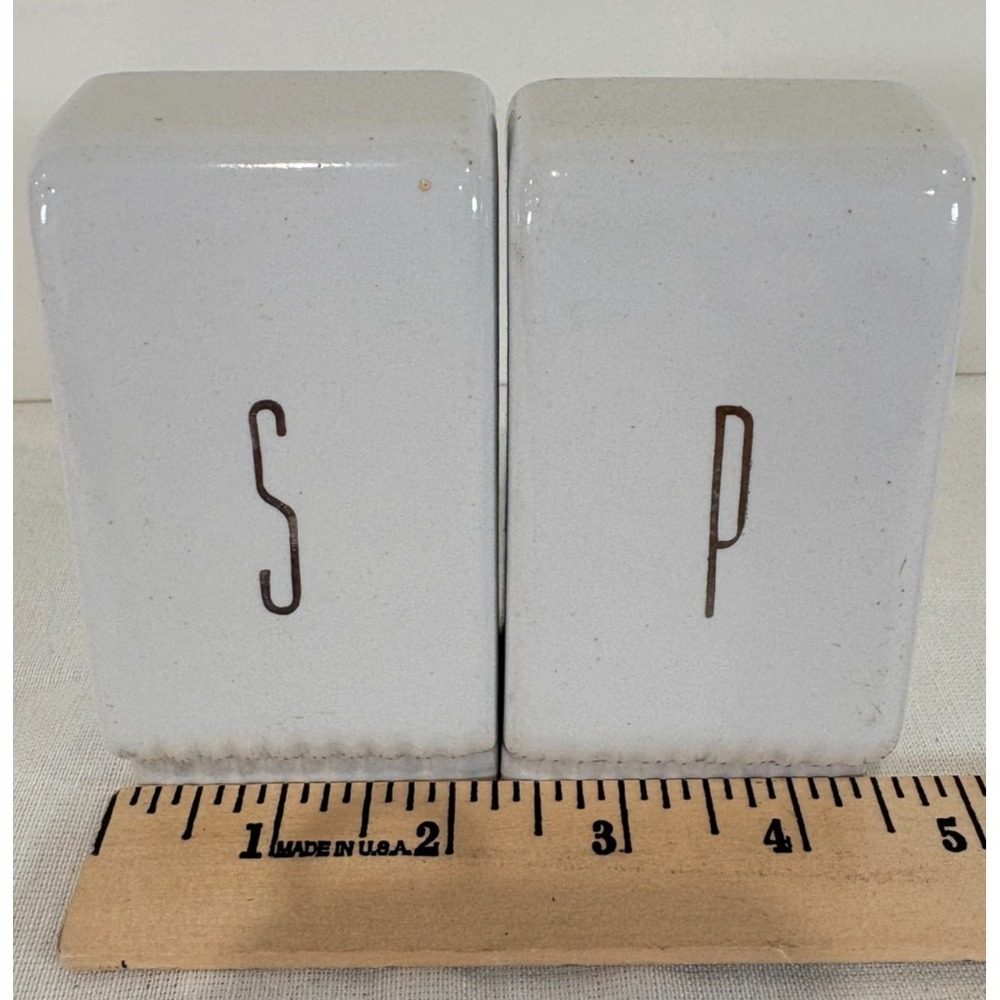 Vintage White Ceramic Range Top Shakers Salt and Pepper Art Deco